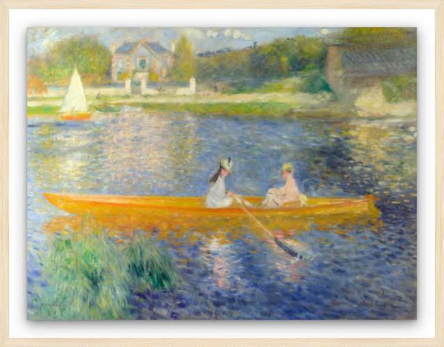 Reproduction encadr&eacute;e sur mesure montrant l&rsquo;option flottante, l&rsquo;&oelig;uvre sur&eacute;lev&eacute;e au-dessus du passe-partout