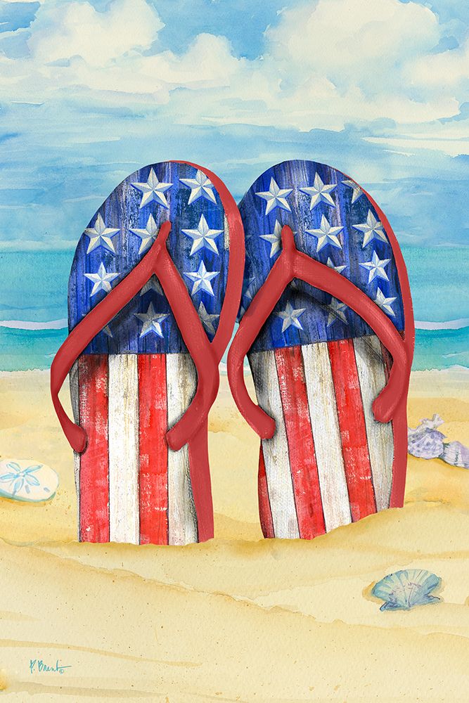 Americana Beach Flip Flops Vertical I art print by Paul Brent for $57.95 CAD