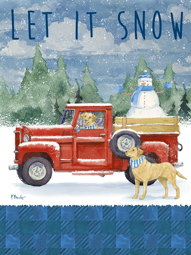 Snowman and Pups Truck Vertical art print by Paul Brent for $57.95 CAD