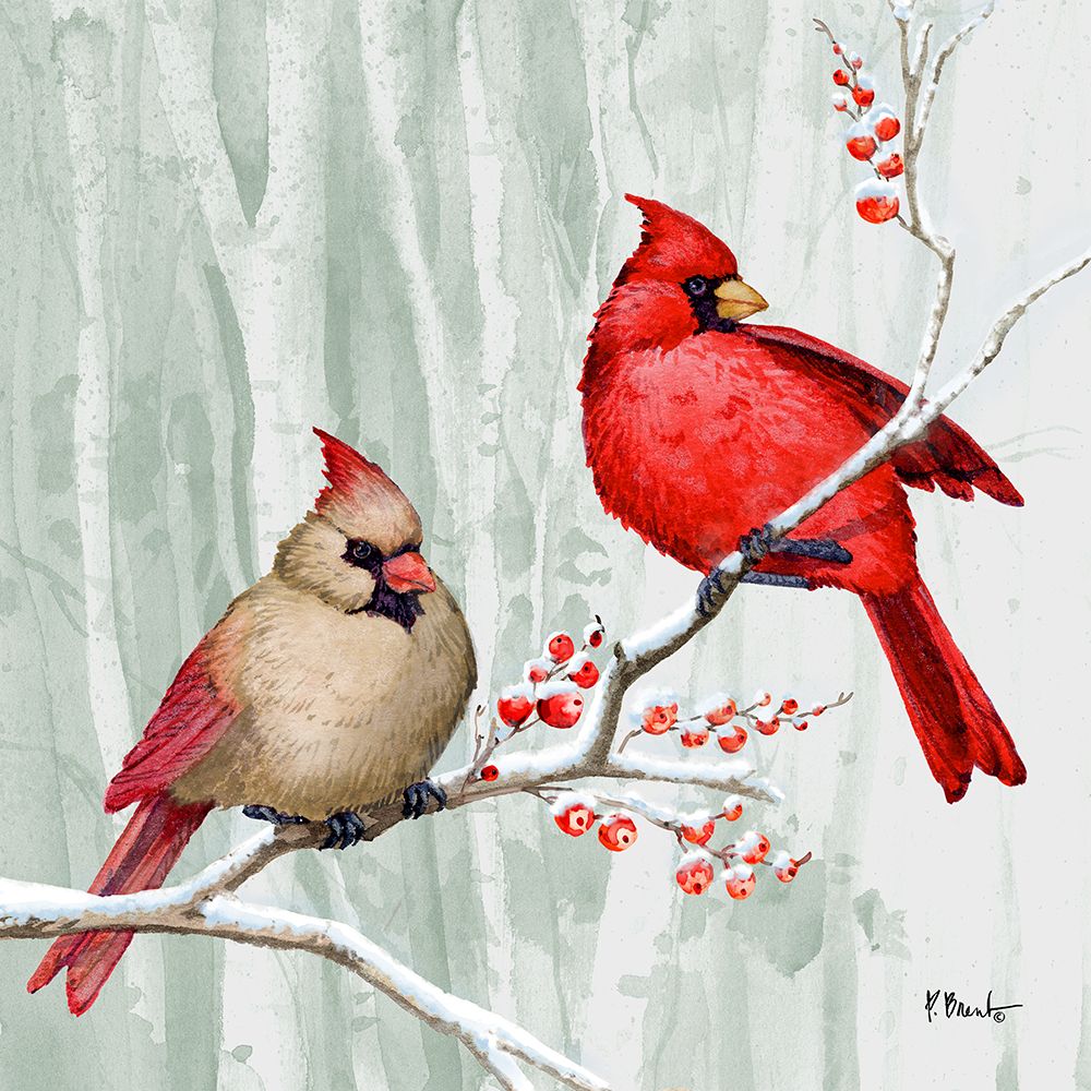 Snowy Cardinals I art print by Paul Brent for $57.95 CAD