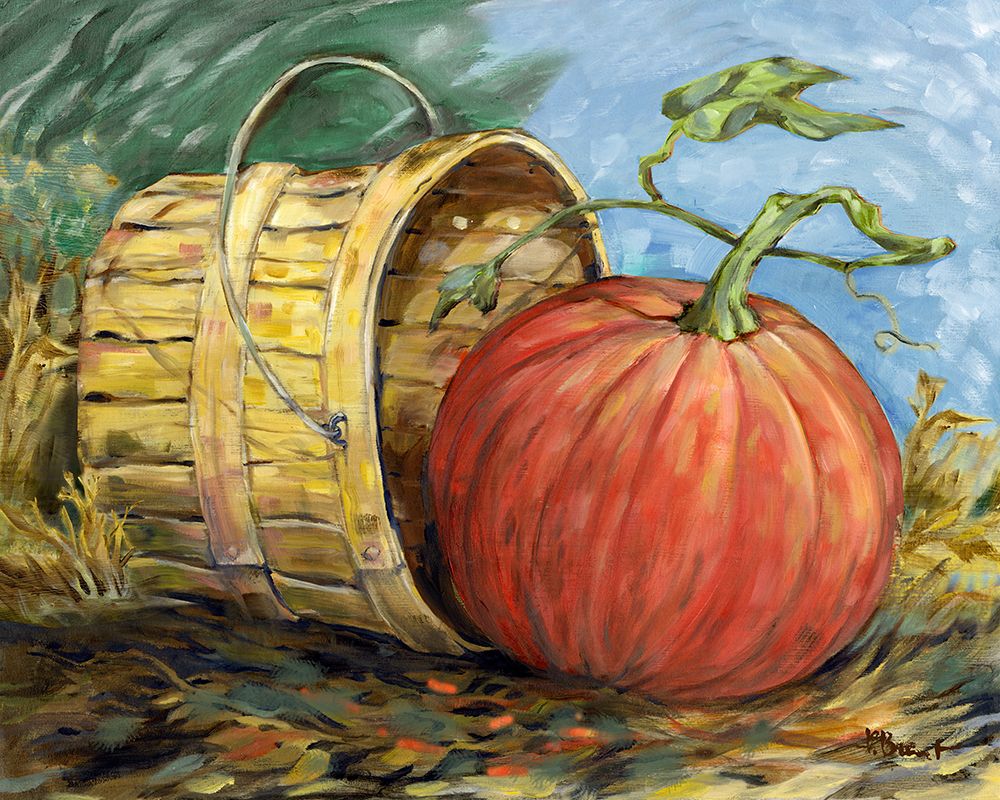 Gleaning Autumn - Pumpkin and Basket - Bright art print by Paul Brent for $57.95 CAD