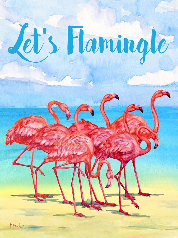 Hilo Flamingos Vertical - Beach art print by Paul Brent for $57.95 CAD