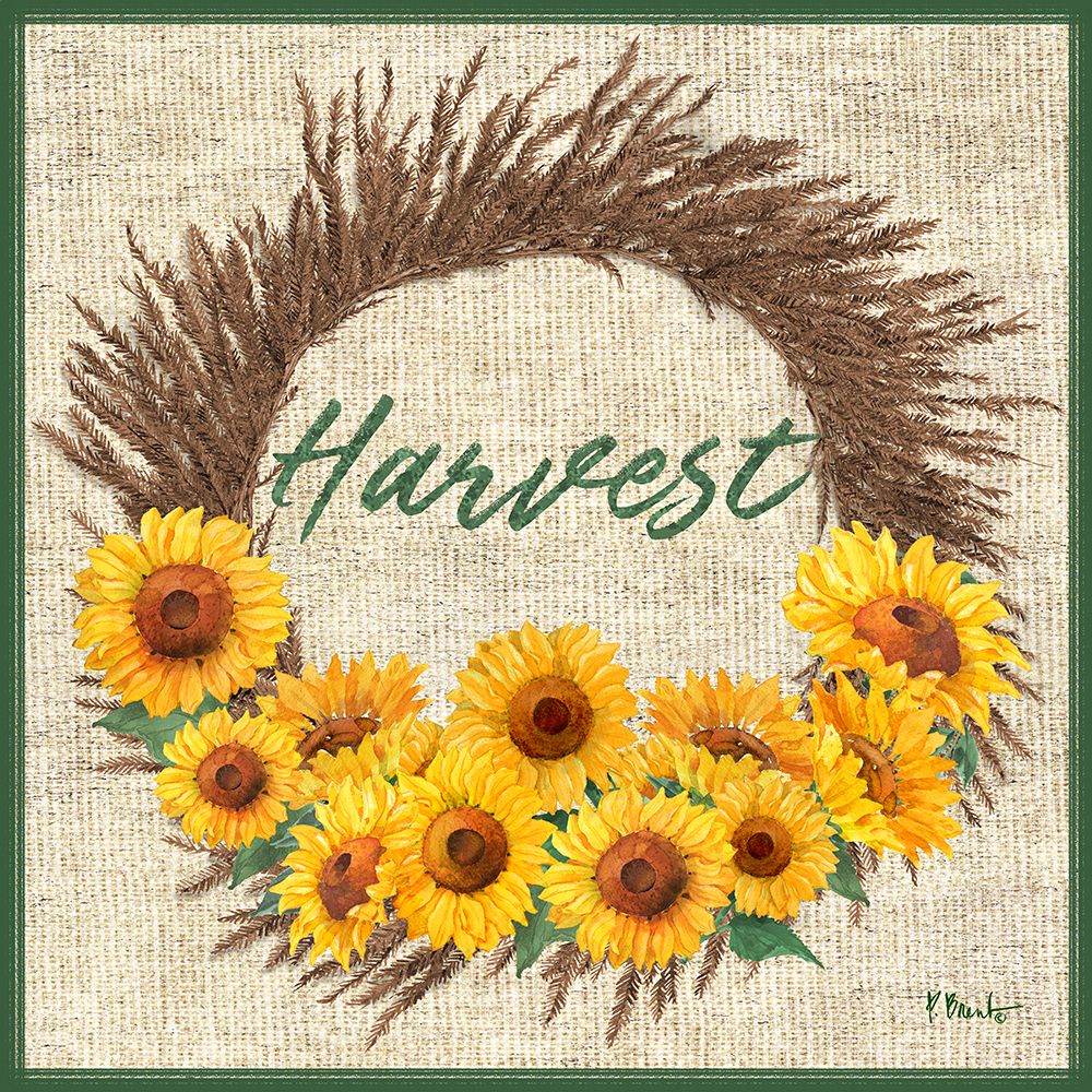 Autumn Sunflower Wreath - Burlap art print by Paul Brent for $57.95 CAD