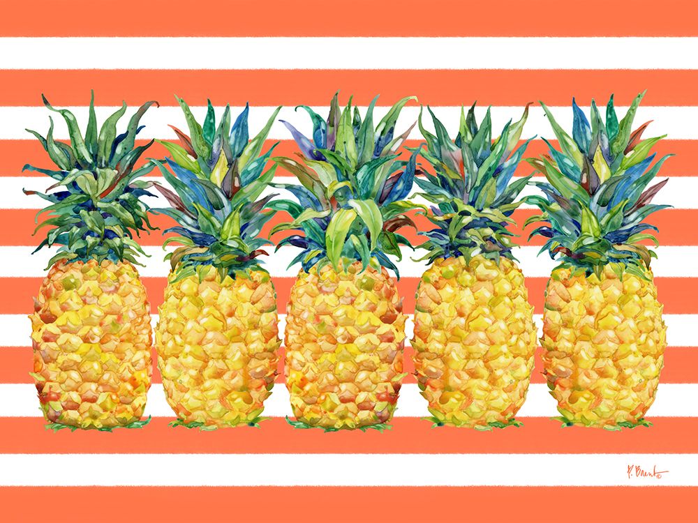 Kona Pineapple Horizontal - Coral Stripe art print by Paul Brent for $57.95 CAD