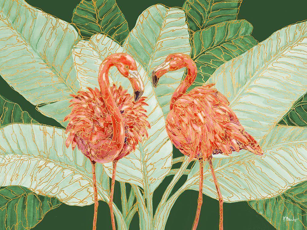 Martinique Flamingos Horizontal - Green Palms art print by Paul Brent for $57.95 CAD