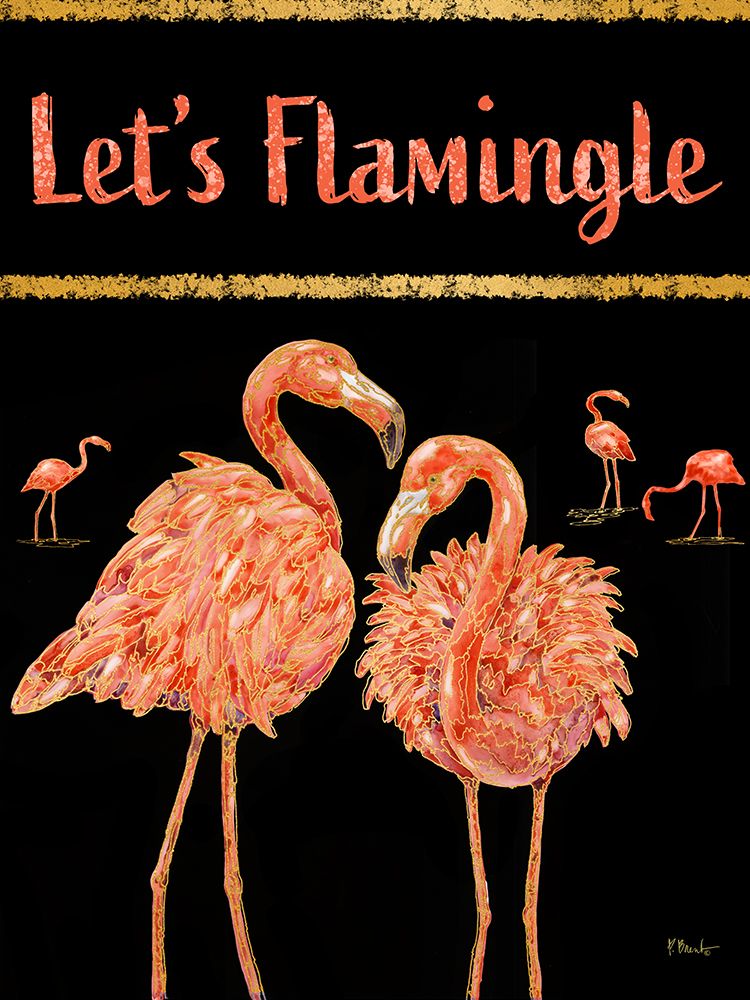 Martinique Flamingos Vertical - Black art print by Paul Brent for $57.95 CAD