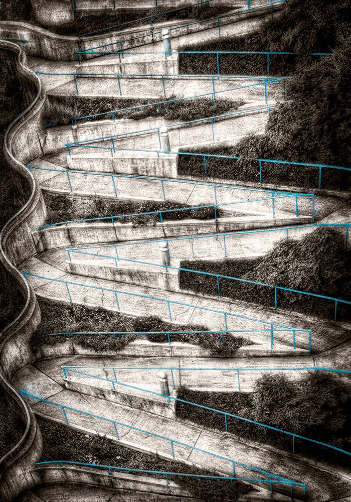 Walk My Way Sepia w Blue Rails art print by Rachel Lee for $57.95 CAD