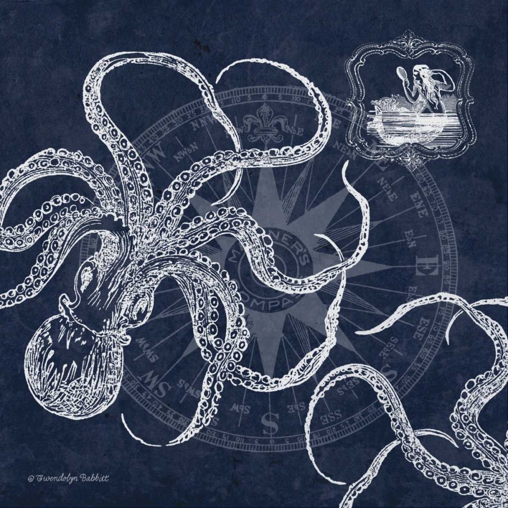 Octopi on Indigo I art print by Gwendolyn Babbitt for $57.95 CAD