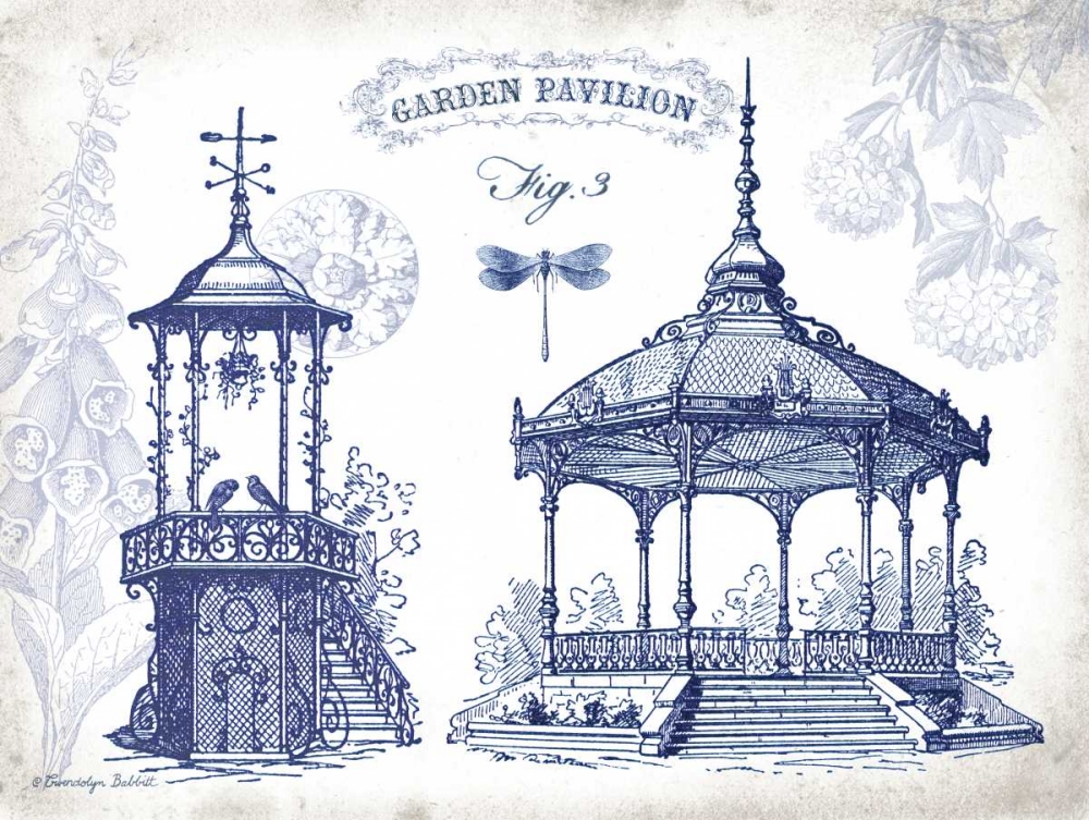 Garden Pavilions Indigo art print by Gwendolyn Babbitt for $57.95 CAD