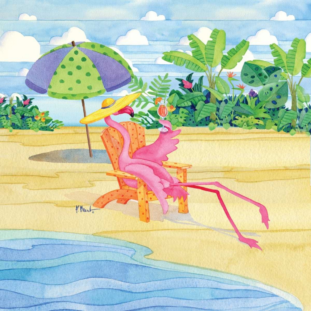 Beach Chair Flamingo art print by Paul Brent for $57.95 CAD