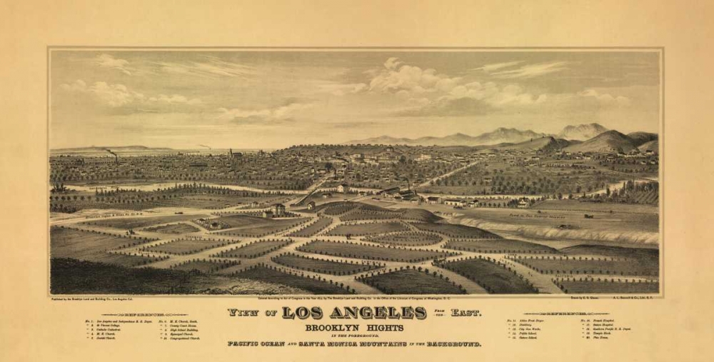 1877 Los Angeles Map art print by N Harbick for $57.95 CAD