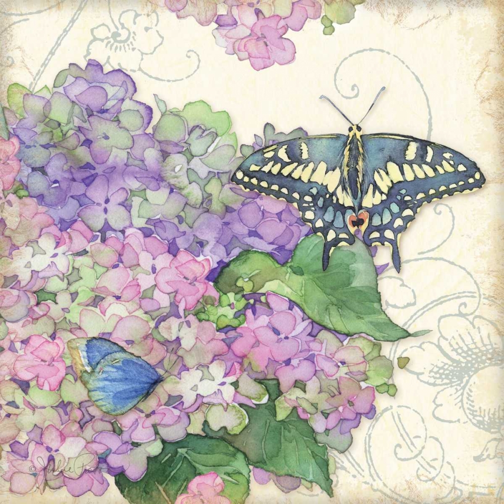 Hydrangea and Butterflies art print by Julie Paton for $57.95 CAD