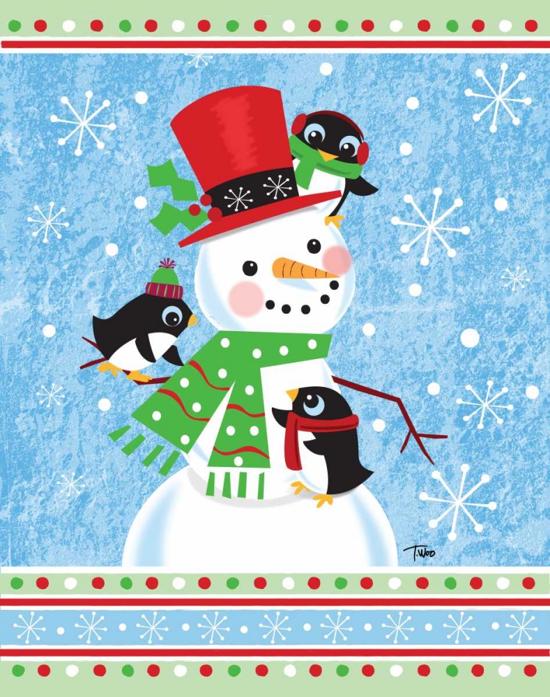 Penguins and Snowman art print by Teresa Woo for $57.95 CAD