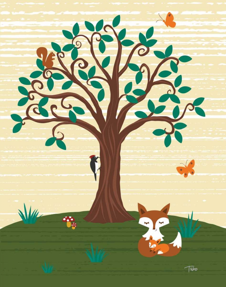 Grand Tree and Foxes art print by Teresa Woo for $57.95 CAD