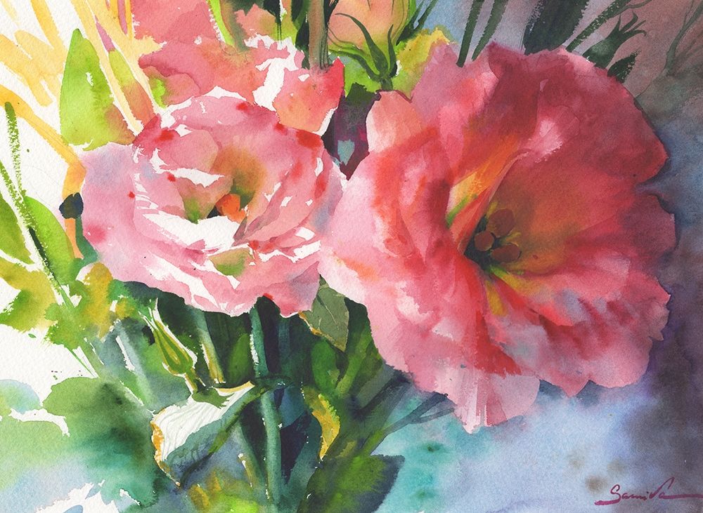 Pink flowers peonies art print by Samira Yanushkova for $57.95 CAD