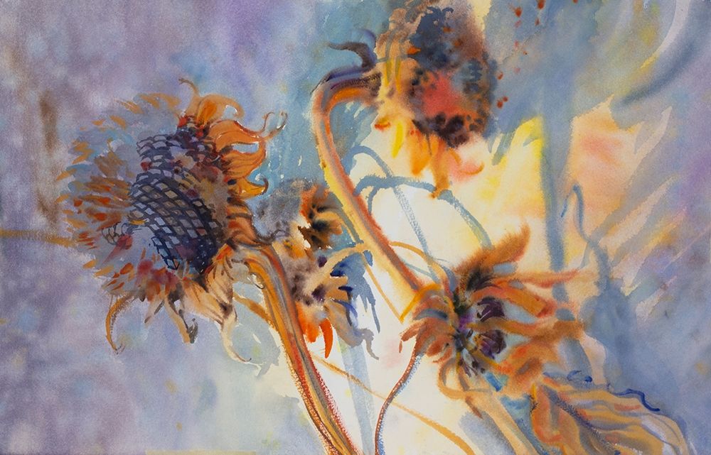Abstract sunflowers in nature art print by Samira Yanushkova for $57.95 CAD