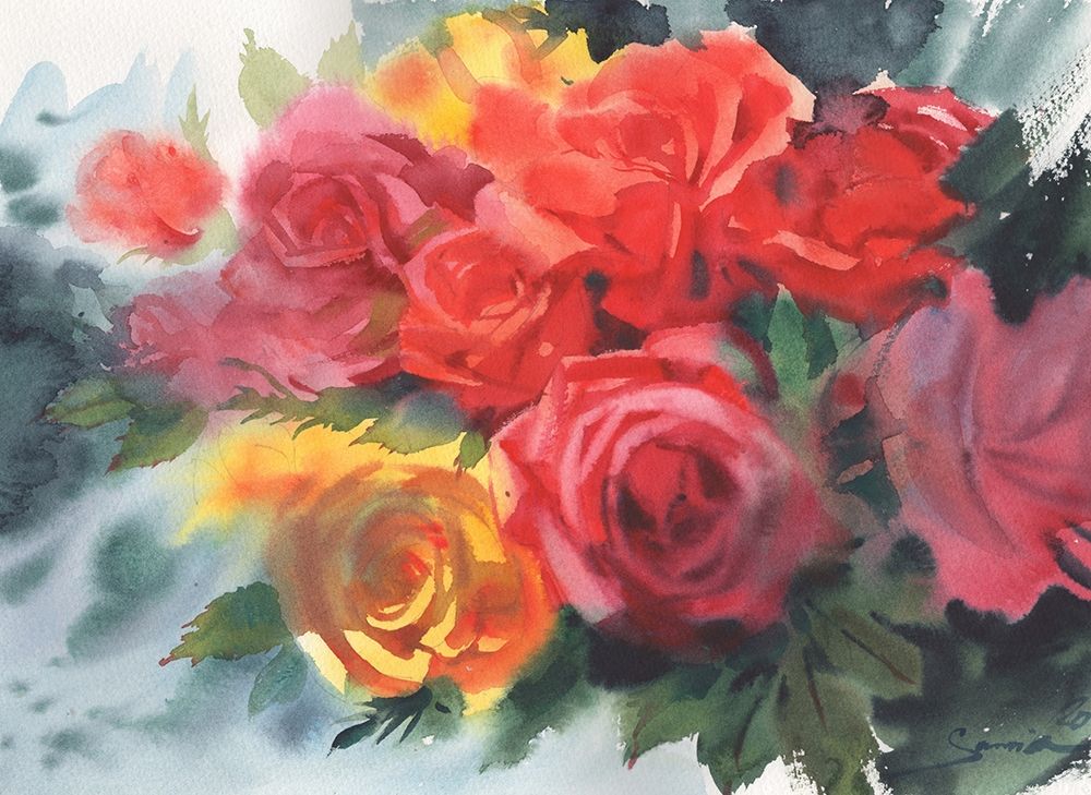 Bouquet of flowers with roses art print by Samira Yanushkova for $57.95 CAD
