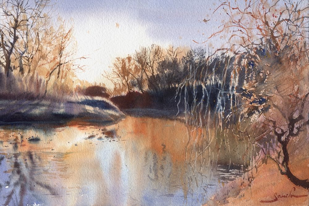 Sunrise on the river art print by Samira Yanushkova for $57.95 CAD