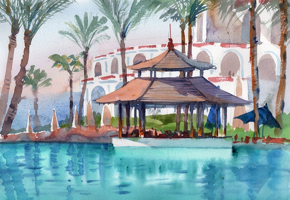Pool with palm trees art print by Samira Yanushkova for $57.95 CAD