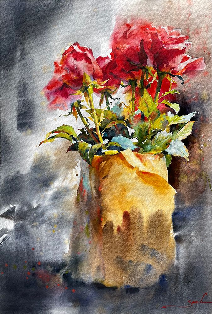 Bouquet of red roses art print by Samira Yanushkova for $57.95 CAD