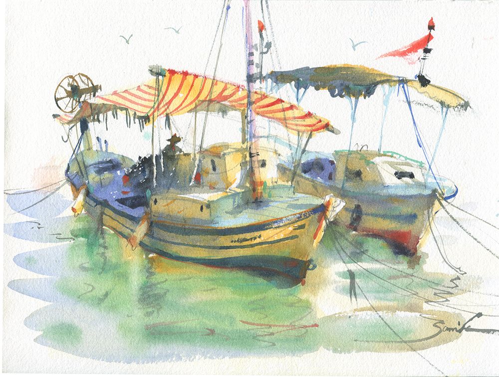 Fishing boat art print by Samira Yanushkova for $57.95 CAD