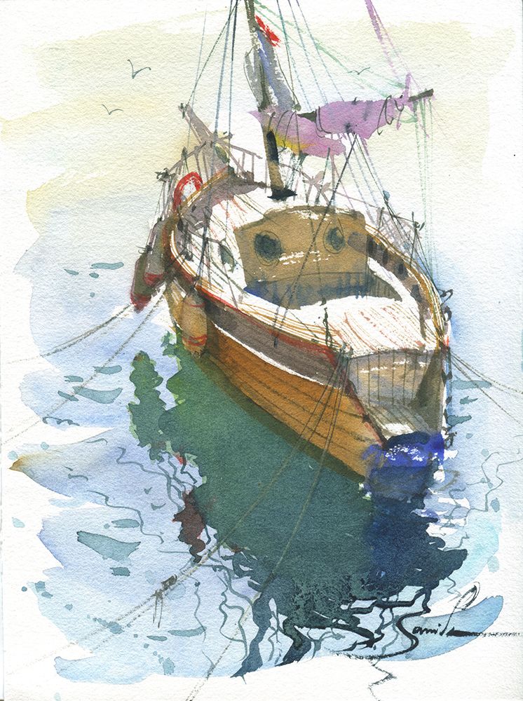 Yacht painting art watercolor art print by Samira Yanushkova for $57.95 CAD