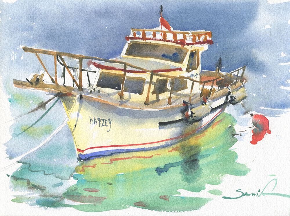 Yacht painting watercolor art print by Samira Yanushkova for $57.95 CAD