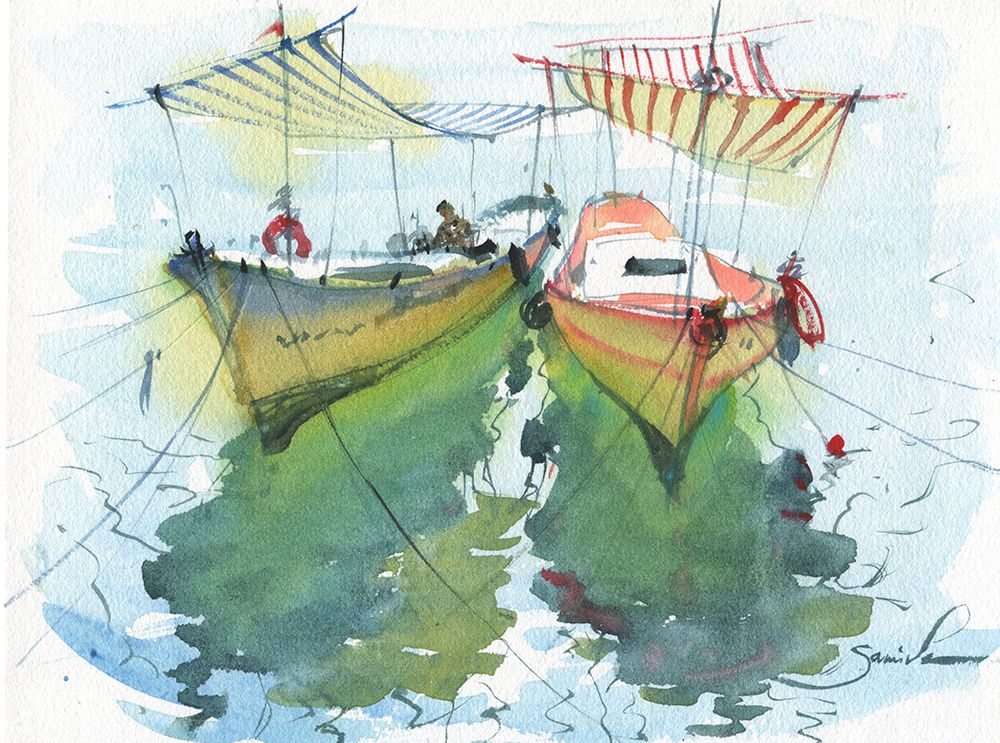 Pleasure boats art print by Samira Yanushkova for $57.95 CAD