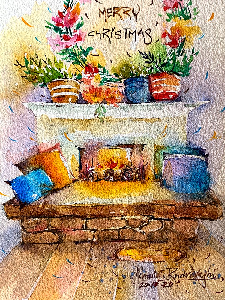 Christmas Fire Place art print by Ashwini Rudraksi for $57.95 CAD