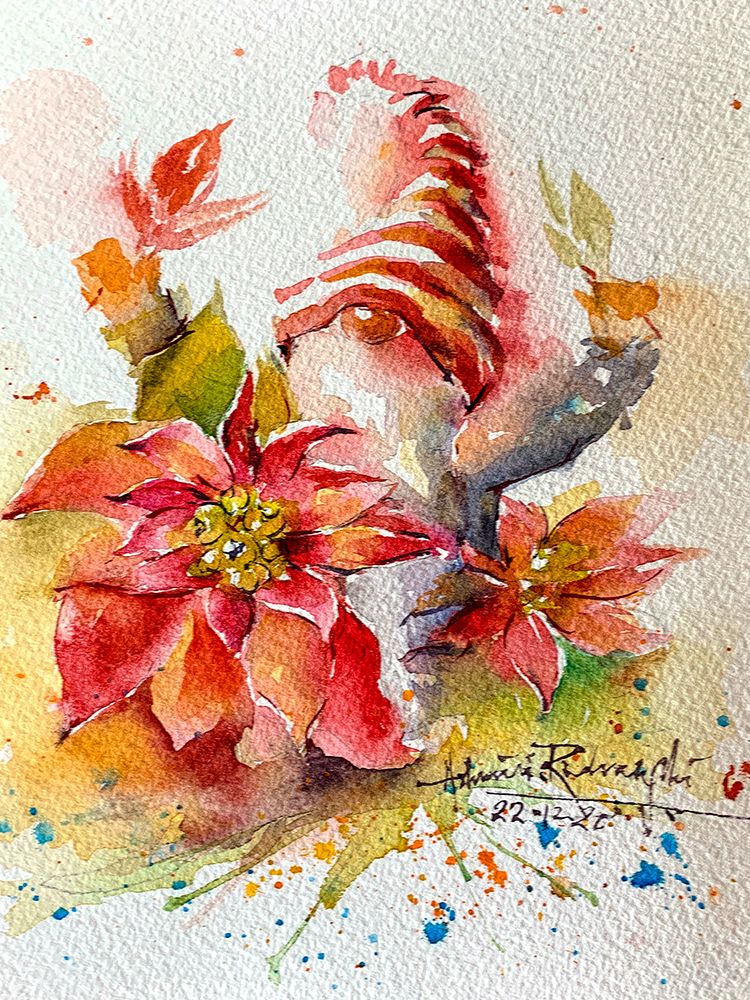 Gnome With Poinsettias art print by Ashwini Rudraksi for $57.95 CAD