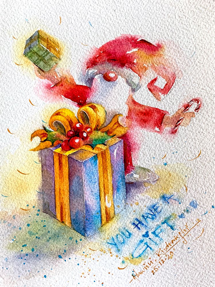 Santa With Gift art print by Ashwini Rudraksi for $57.95 CAD
