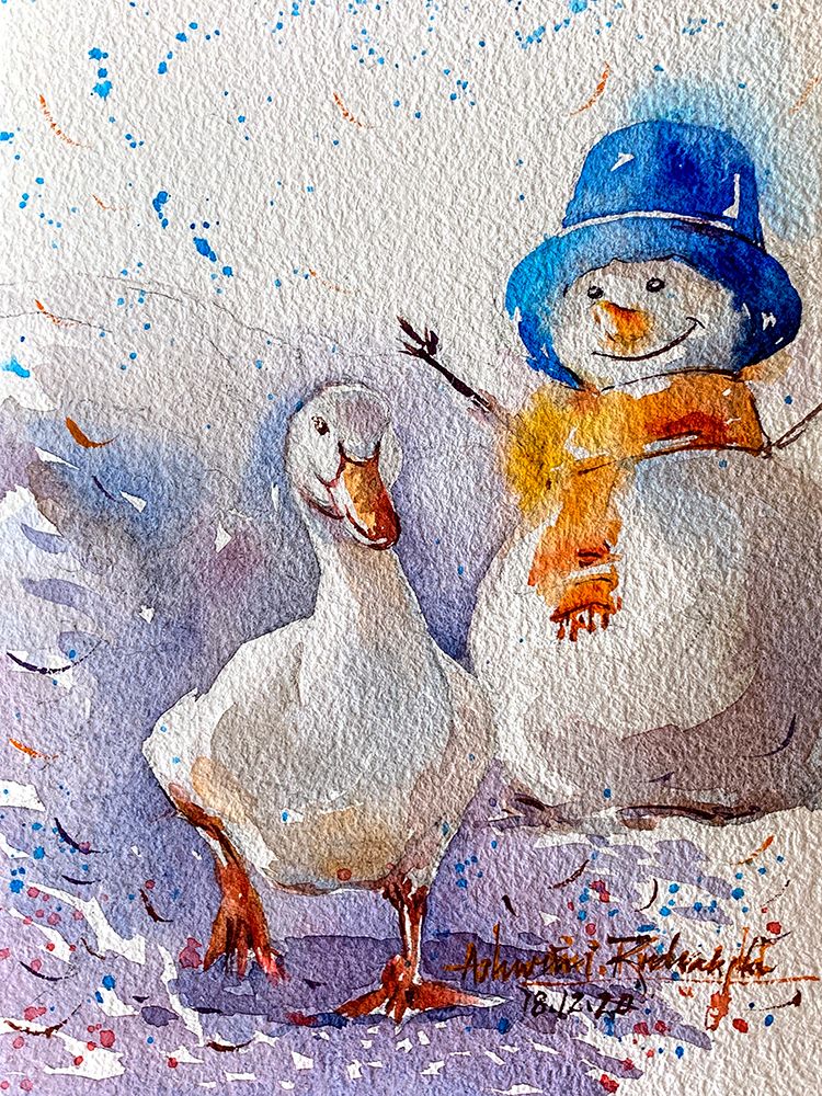 Goose And Snowman art print by Ashwini Rudraksi for $57.95 CAD