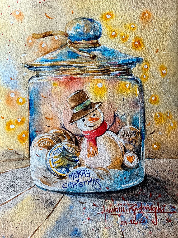 Snowman In Jar art print by Ashwini Rudraksi for $57.95 CAD