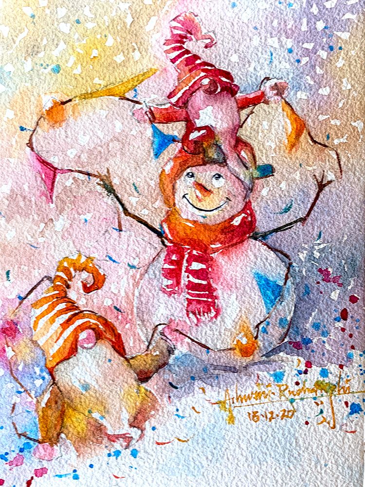 Snowman With Gnome art print by Ashwini Rudraksi for $57.95 CAD