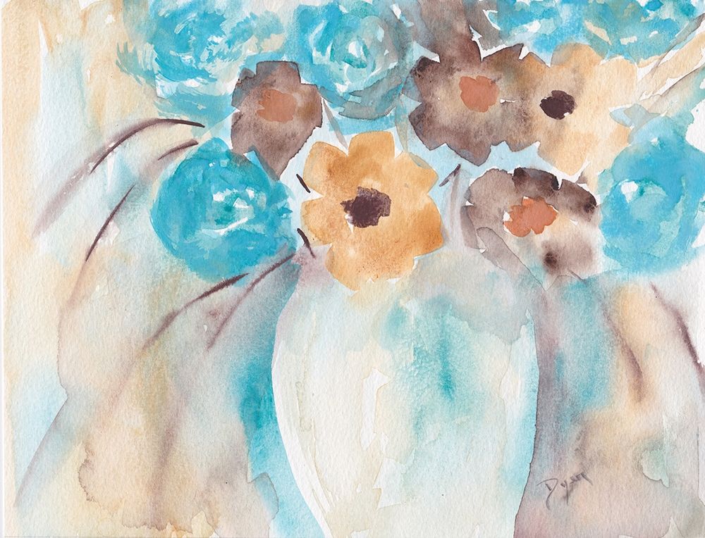 Teal Brown Garden Bouquet art print by Beverly Dyer for $57.95 CAD
