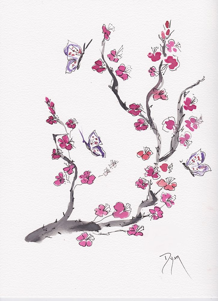 Plum Blossom with Butterflies art print by Beverly Dyer for $57.95 CAD