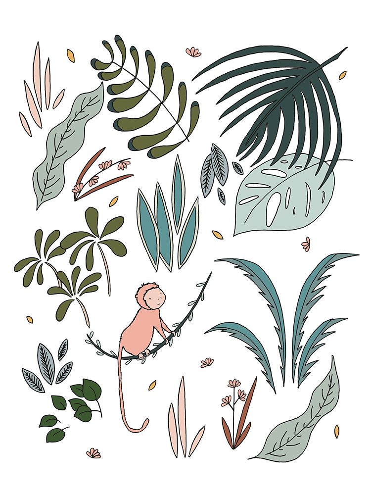 Botanical Jungle Monkey art print by Sweet Melody Designs for $57.95 CAD