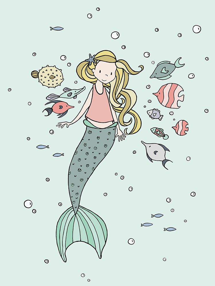 Mermaid And Fish Buddies art print by Sweet Melody Designs for $57.95 CAD