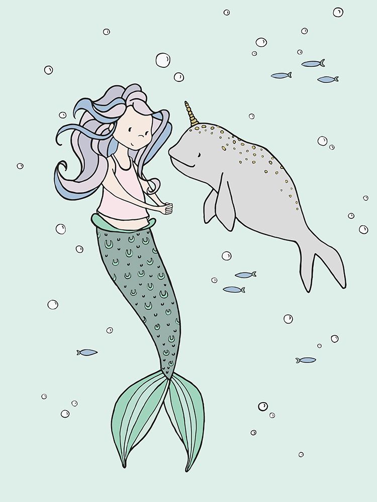 Mermaid And Narwhal Buddies art print by Sweet Melody Designs for $57.95 CAD