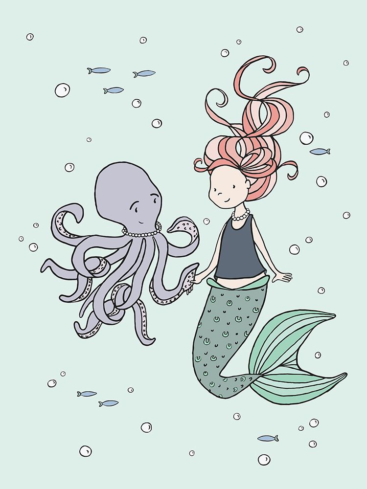 Mermaid And Octopus Buddies art print by Sweet Melody Designs for $57.95 CAD