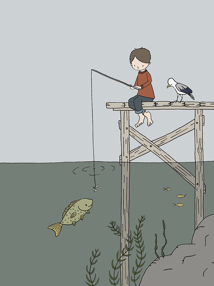 Boy Fishing art print by Sweet Melody Designs for $57.95 CAD