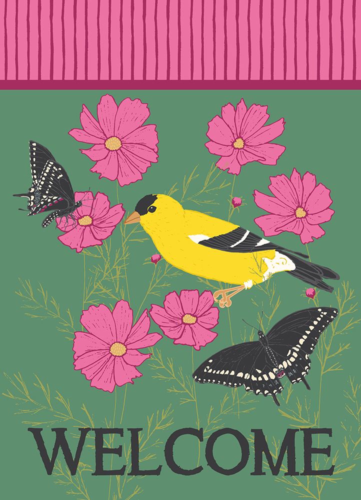 Gold Finch Welcome Green art print by Sweet Melody Designs for $57.95 CAD