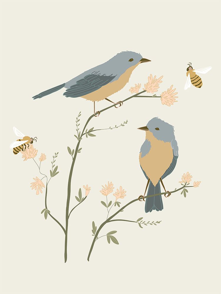 Birds And Bees Muted art print by Sweet Melody Designs for $57.95 CAD