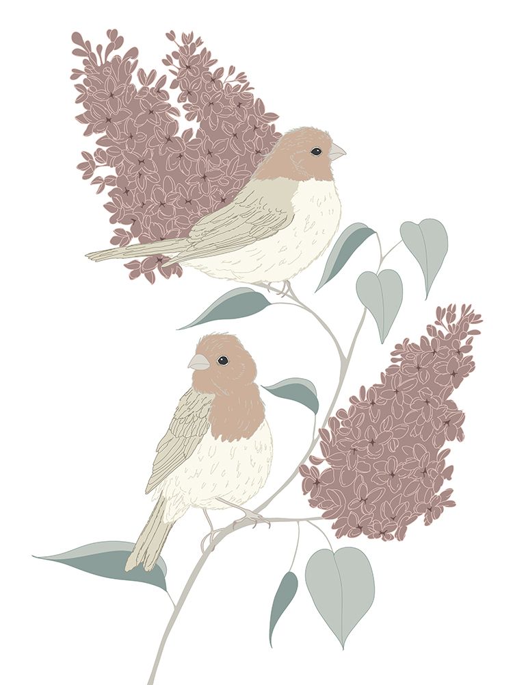 Finches And Lilacs Muted art print by Sweet Melody Designs for $57.95 CAD