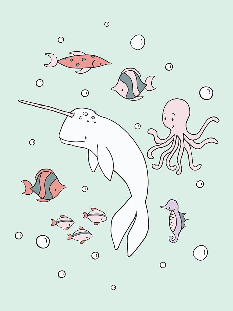 Mermaid Critters Narwhal art print by Sweet Melody Designs for $57.95 CAD