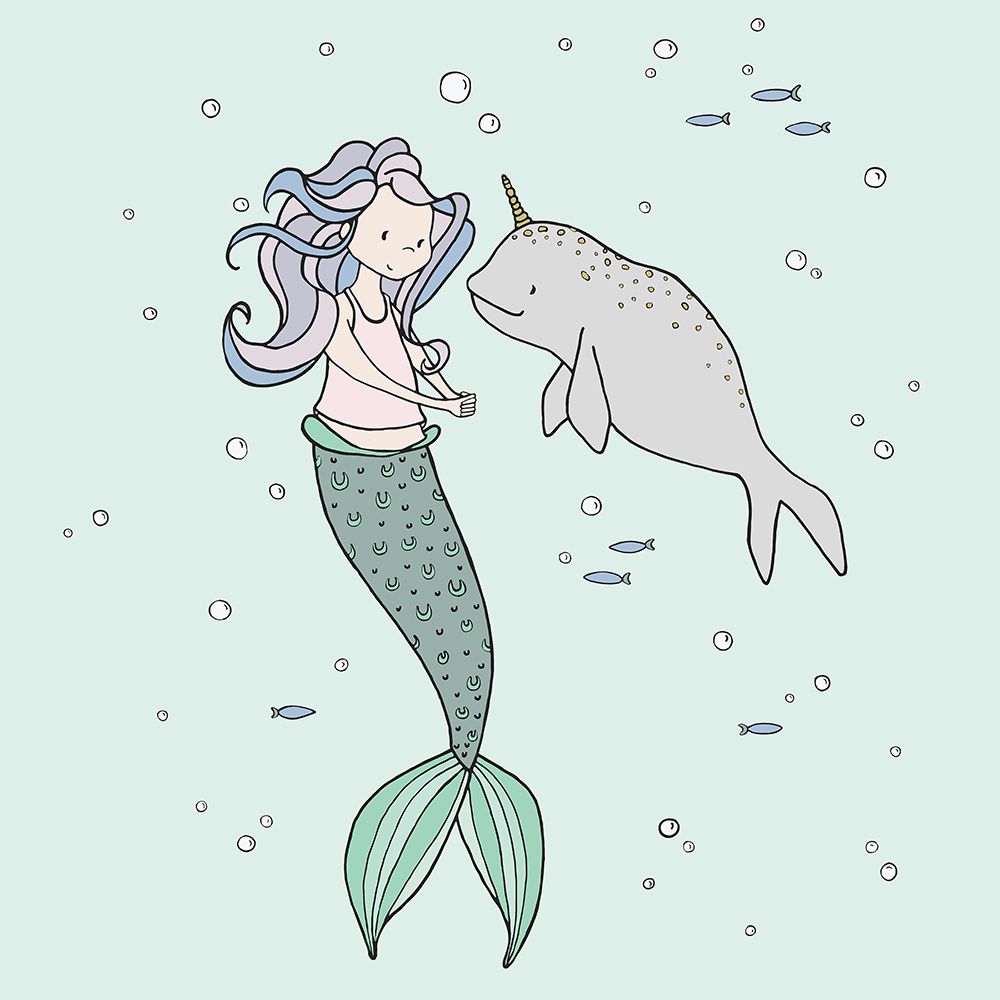 Mermaid And Narwhal Buddies art print by Sweet Melody Designs for $57.95 CAD