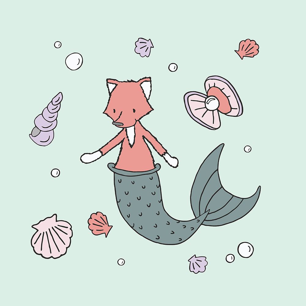 Mermaid Critters Fox art print by Sweet Melody Designs for $57.95 CAD