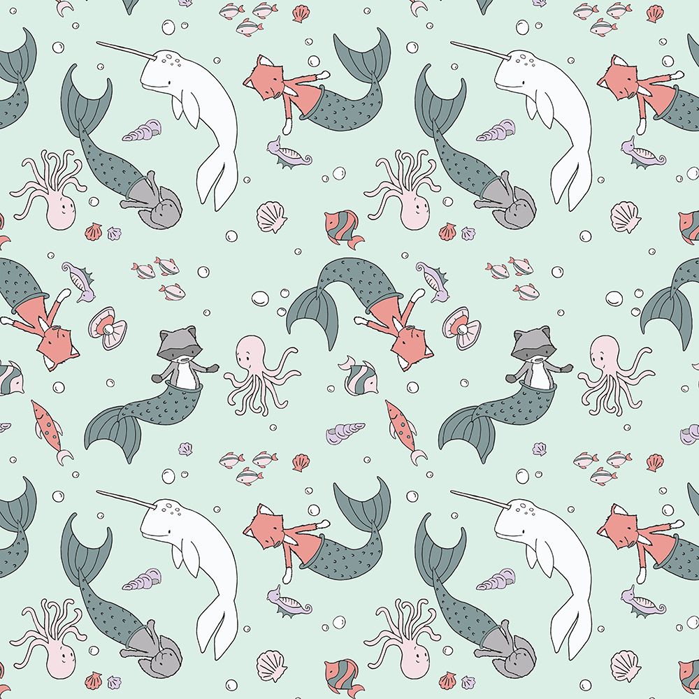 Mermaid Critters Pattern art print by Sweet Melody Designs for $57.95 CAD