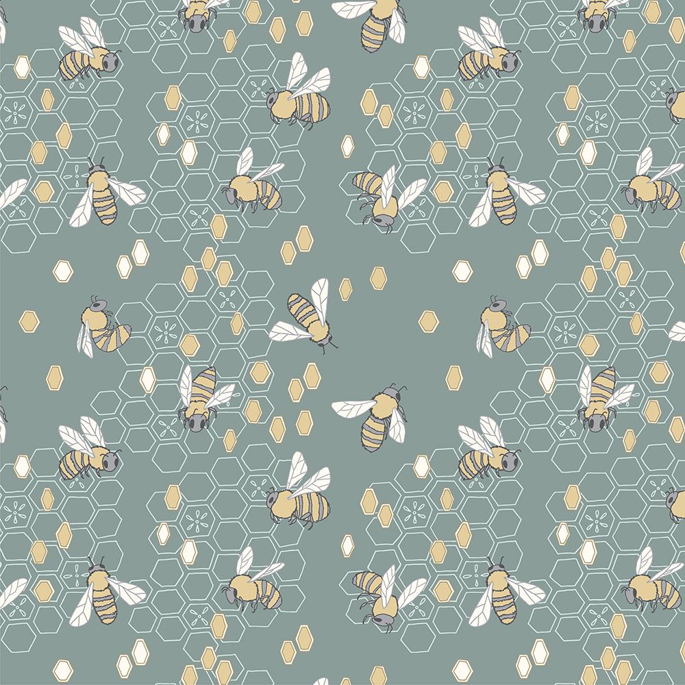 Honeybees Teal Pattern art print by Sweet Melody Designs for $57.95 CAD