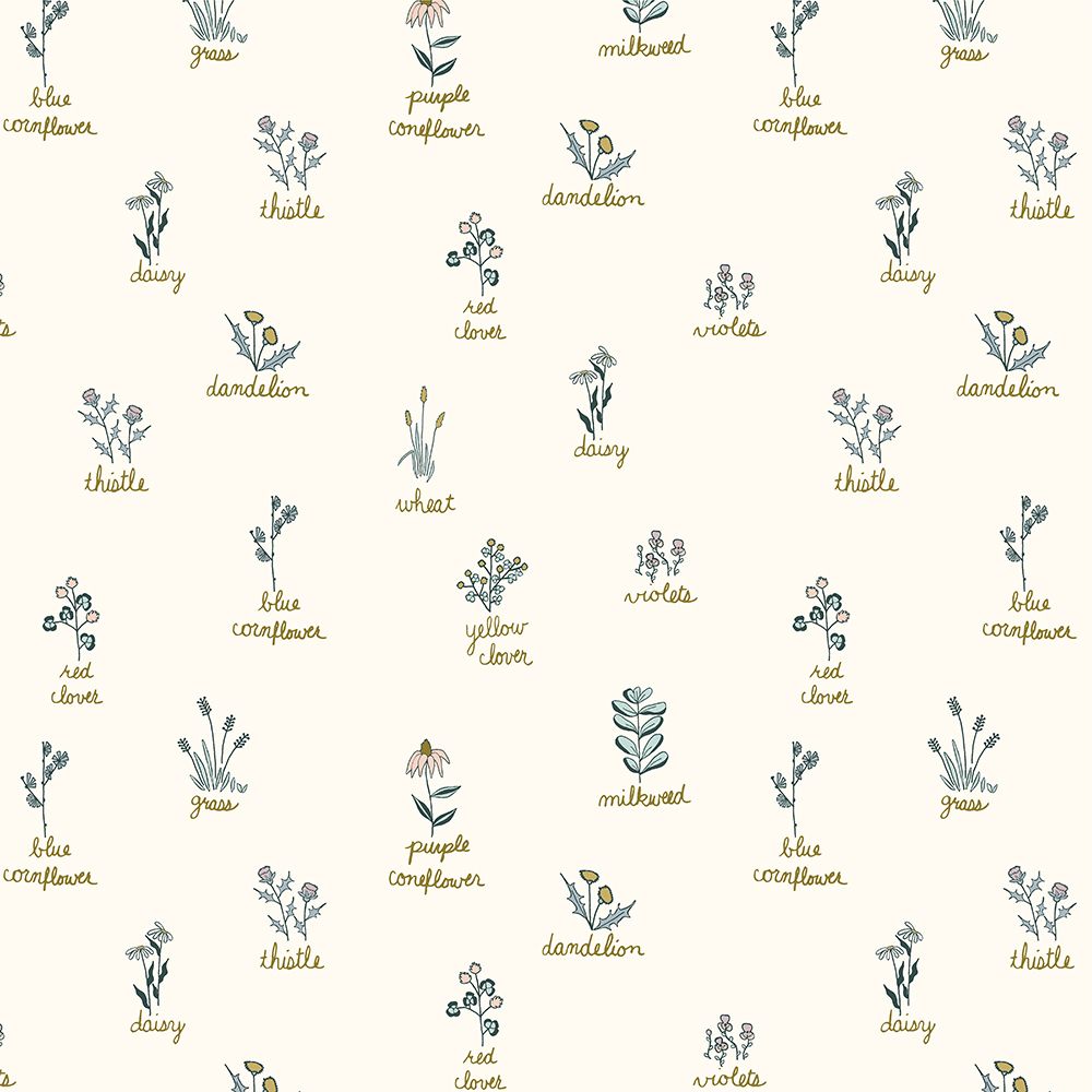 Wildflowers Gold Words Pattern art print by Sweet Melody Designs for $57.95 CAD